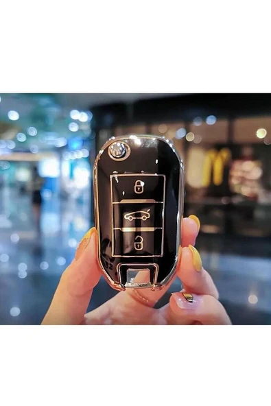 Peugeot 208 301 307 308 508 2008 3008 Partner Van Anahtar Koruma Kılıf 2.resime Bakınız Siyah/altın ürün görseli 1