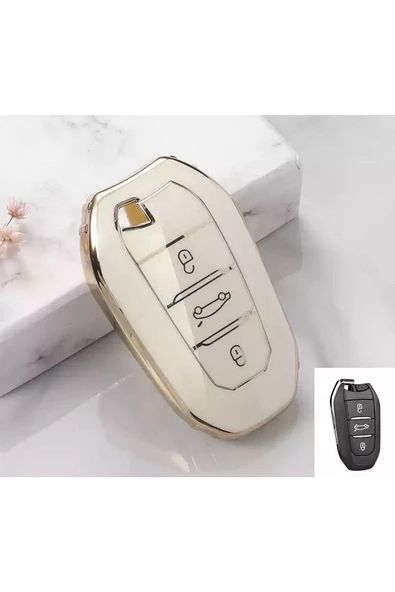Citroen C3 C4 Elysee C5 Aircross Anahtar Kılıfı Sustasız Model Beyaz/gümüş ürün görseli 1