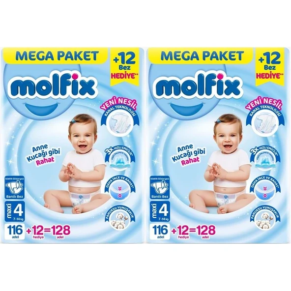 Molfix Bebek Bezi 4 Beden 7-14 KG Maxi 256 Adet MeGa Ekonomik Fırsat Pk ürün görseli 1