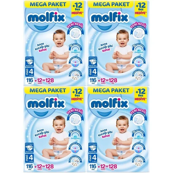 Molfix Bebek Bezi 4 Beden 7-14 KG Maxi 512 Adet MeGa Avantaj Fırsat Pk ürün görseli 1