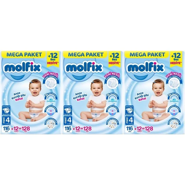 Molfix Bebek Bezi 4 Beden 7-14 KG Maxi 384 Adet MeGa Aylık Fırsat Pk ürün görseli 1