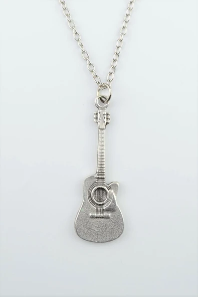 Gitar Gümüş Kaplama Düz Zincir Kolye ürün görseli 1
