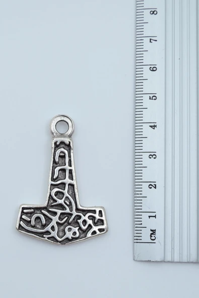 Thor Mjollnir Hammer Gümüş Kaplama Örme Zincir Kolye - Resim 3