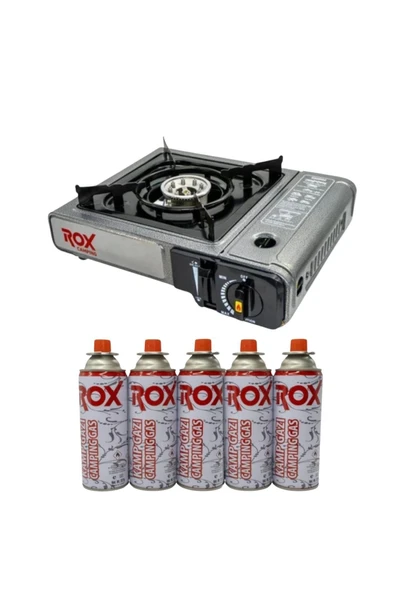 Rox 153Rox0103 Tekli Portatif Kamp Ocak Gri (Ekstra Gaz Girişli) 5 Adet Gaz Kartuş ürün görseli 1