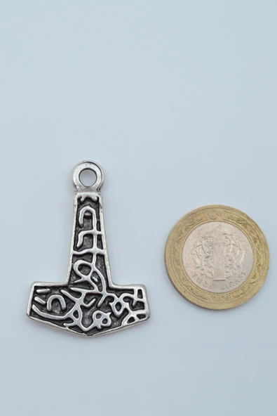 Thor Mjollnir Hammer Gümüş Kaplama Örme Zincir Kolye - Resim 4