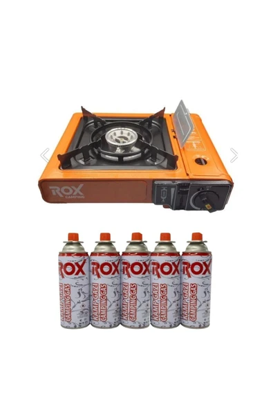 Rox 153Rox0189 Tekli Portatif Kamp Ocak ,Turuncu, Rüzgarlıklı, Ekstra Gaz Girişli 5 Adet Gaz Kartuş ürün görseli 1