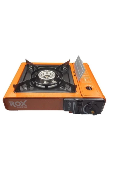 Rox Camping 0189 Tekli Portatif Kamp Ocak - Turuncu, Rüzgarlıklı, Ekstra Gaz Girişli ürün görseli 1
