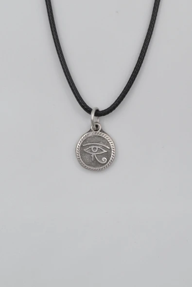 Horus'un Gözü Siyah Deri İp Kolye - Antik Gümüş Kaplama - Kadın Erkek - 60 cm ürün görseli 1