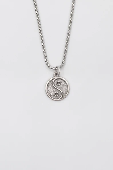 Denge - Yin Yang Örme Zincir Kolye - Antik Gümüş Kaplama - Kadın Erkek - 60 cm ürün görseli 1