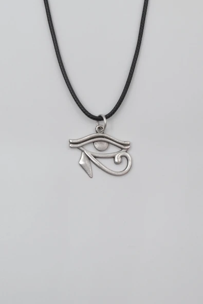 Ra'nın Gözü - Horus'un Gözü Siyah Deri İp Kolye - Antik Gümüş Kaplama - Kadın Erkek - 60 cm ürün görseli 1