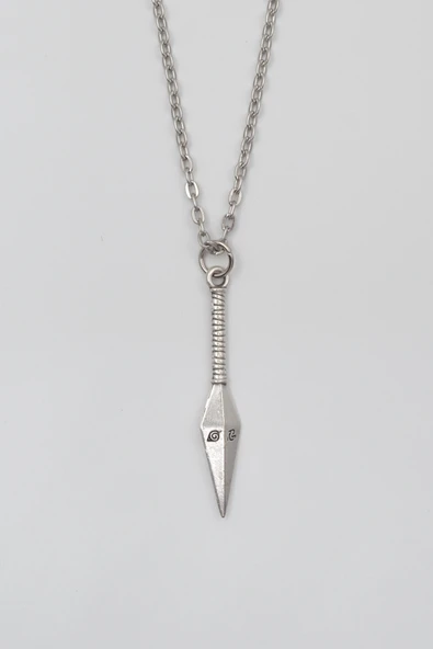 Anime Ninja Kunai Düz Ezme Zincir Kolye - Antik Gümüş Kaplama - Kadın Erkek - 60 cm ürün görseli 1