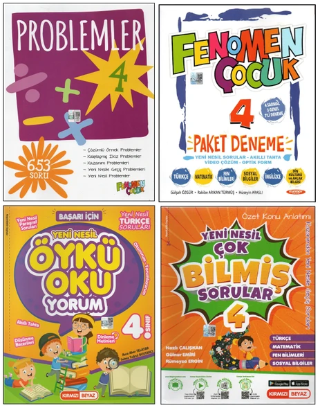 FENOMEN 4. SINIF PROBLEMLER+PAKET DENEME+KIRMIZI BEYAZ ÖYKÜ OKUYORUM+ÇOK BİLMİŞ SORULAR (4 KİTAP) ürün görseli 1