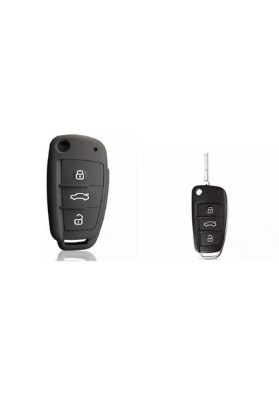 Audi A1 A3 A4 A6 Q7 Silikon Anahtar Koruma Kılıfı Siyah Renk ürün görseli 1