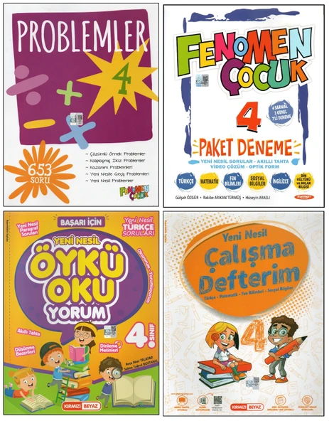 FENOMEN 4. SINIF PROBLEMLER+PAKET DENEME+KIRMIZI BEYAZ ÖYKÜ OKUYORUM+ÇALIŞMA DEFTERİM (4 KİTAP) ürün görseli 1