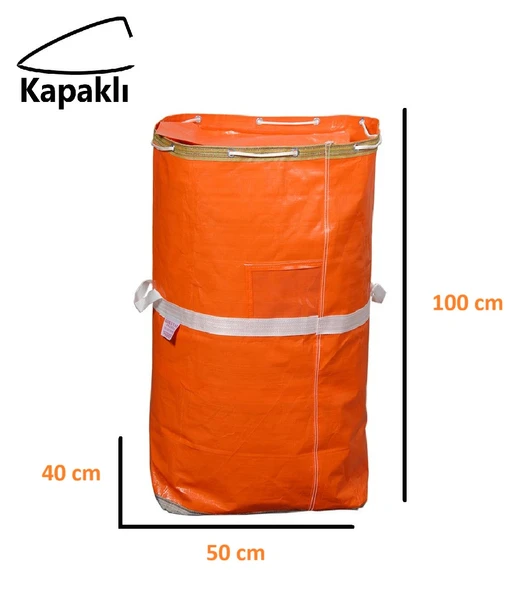Ev-iş Branda Taşıma Çuvalı 50x40+100cm Kapaklı, Ipli Ve Cepli 170gr.Tekstil Çuvalı- (TURUNCU) ürün görseli 1