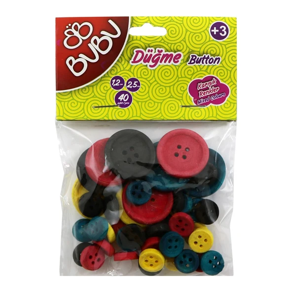 Bubu Renkli Düğme 1,2cm 2,5cm 40'lı HS0007 ürün görseli 1