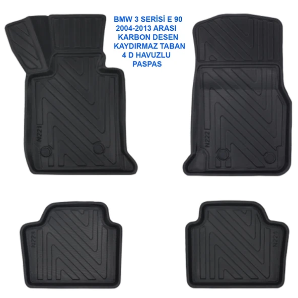 BMW 3 Serisi E90 2004-2013 4D Premium Havuzlu Paspas-Kaydırmaz Taban ürün görseli 1