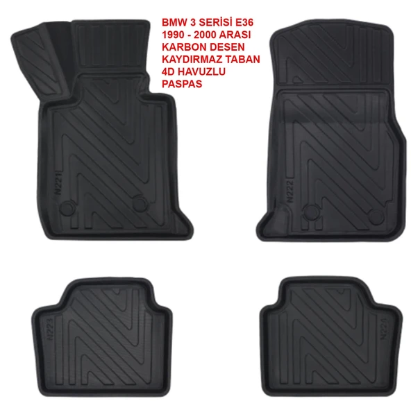 BMW 3 Serisi E36 1990-2000 4D Premium Havuzlu Paspas-Kaydırmaz Taban ürün görseli 1