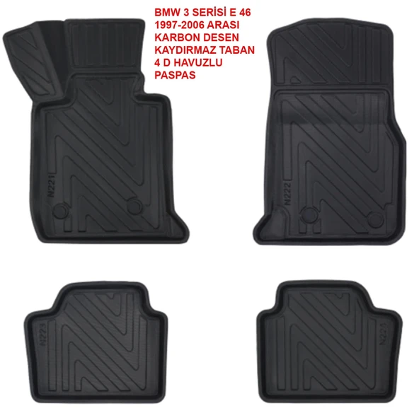 BMW 3 Serisi E46 1997-2006 4D Premium Havuzlu Paspas-Kaydırmaz Taban ürün görseli 1