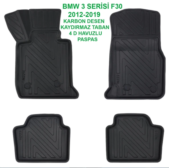BMW 3 Serisi F30 2012-2019 2WD 4D Premium Havuzlu Paspas-Kaydırmaz Taban ürün görseli 1