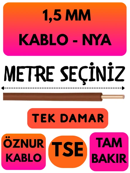 Öznur 1,5 MM NYA Kablo Metre Seçenekli (Kahverengi) ürün görseli 1