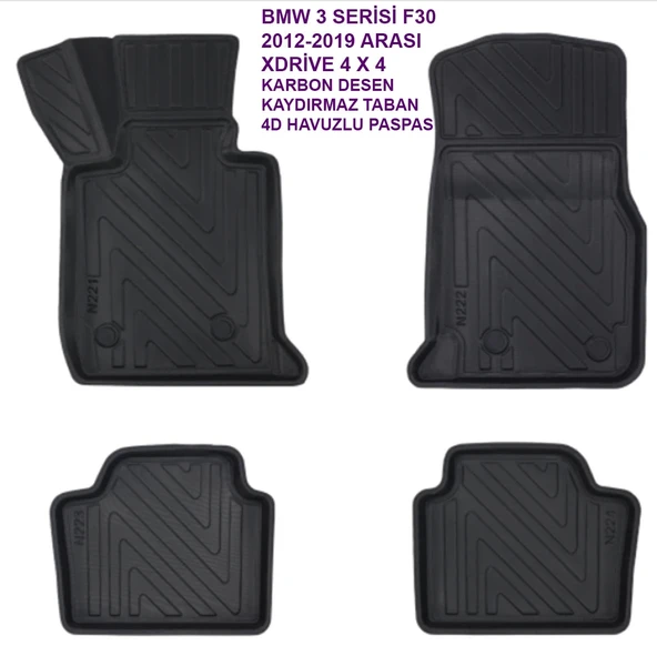 BMW 3 Serisi F30 2012-2019 4x4 xDRİVE 4D Premium Havuzlu Paspas-Kaydırmaz Taban ürün görseli 1