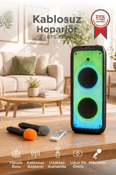 Bluetooth Hoparlör Rgb Işıklı Speaker BTS-1938 Siyah ürün görseli 1