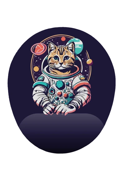 Hamiki Astronot Kedi Tasarım Bilek DestekliKaymaz Buruşmaz Kırılmaz Mouse Pad ürün görseli 1