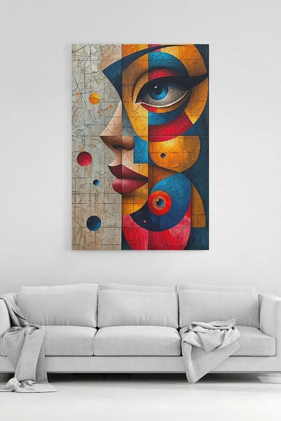 Soyut Kübik Kadın Portresi Kanvas Tablo Modern Sanat Duvar Dekoru %100 Pamuk Kanvas ürün görseli 1