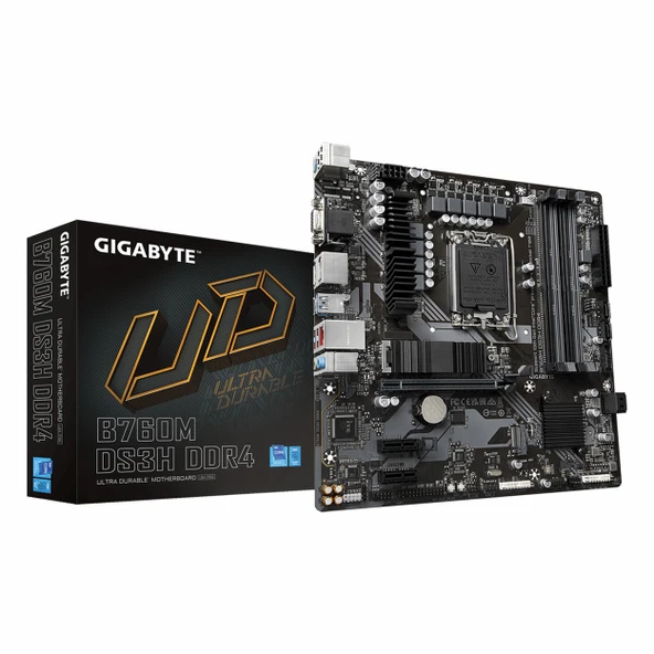 Gigabyte B760M DS3H DDR4 (5333MHz)OC M.2 VGA/HDMI/DP PCIe 4.0 1700P mATX Anakart ürün görseli 1