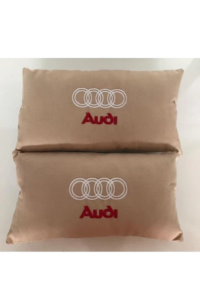 Audi Nakışlı Krem Renk 2 Adet Kumaş Oto Boyun Yastığı ürün görseli 1