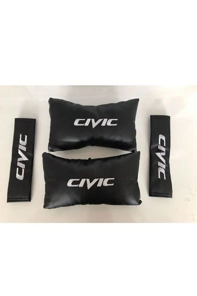 Honda Civic Nakışlı Deri 1 Çift Boyun Yastık Ve 1 Çift Kemer Pedi ürün görseli 1