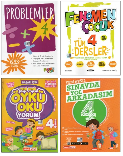 FENOEMEN 4. SINIF PROBLEMLER+TÜM DERSLER+KIRMIZI B. ÖYKÜ OKUYORUM+SINAVDA YOL ARKADAŞIM (4 KİTAP) ürün görseli 1