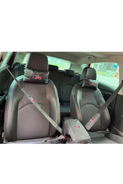 Seat Leon Fr Uyumlu Nakışlı Deri 1 Çift Deri Boyun Yastığı Ve Kemer Pedi Ve Kol Dayama Pedi ürün görseli 1