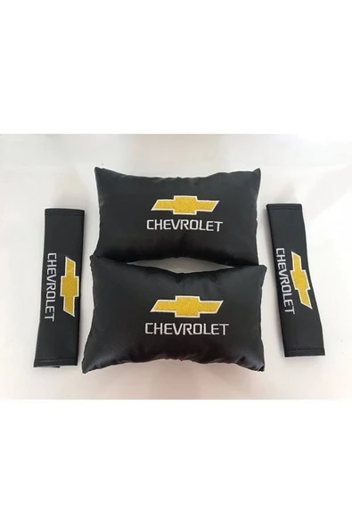 Chevrolet Nakışlı Cruze Aveo Deri 1 Çift Boyun Yastık Ve 1 Çift Kemer Pedi ürün görseli 1