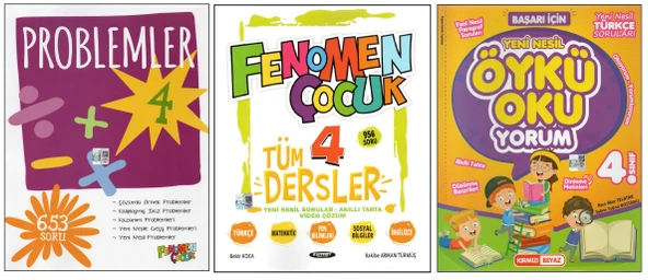 FENOMEN 4. SINIF PROBLEMLER+KURMAY TÜM DERSLER S.B.+KIRMIZI BEYAZ ÖYKÜ OKUYORUM (3 KİTAP) ürün görseli 1