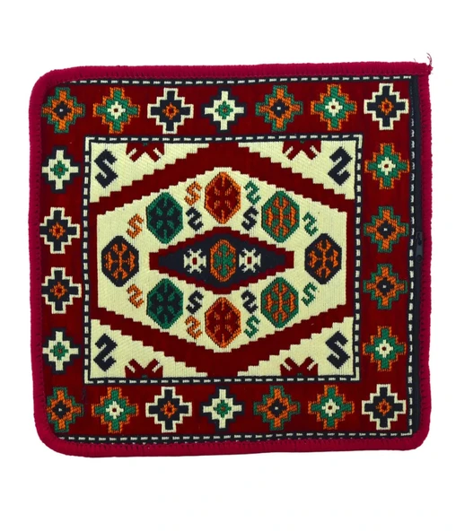 Dekoratif Otantik Çift Taraflı Fermuarlı Kilim Şark Köşesi Minder Kılıfı (40cmx41cm)  Mod4 ürün görseli 1
