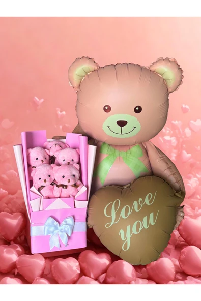 Kalpli Ayıcık ile Pembe Peluş Ayıcık Buketi – Özel Hediye Seti ürün görseli 1