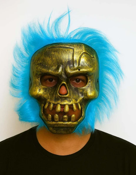 Periboia Wild Skull - Bakır Kafatası Turkuaz Saçlı İskelet Maske ürün görseli 1