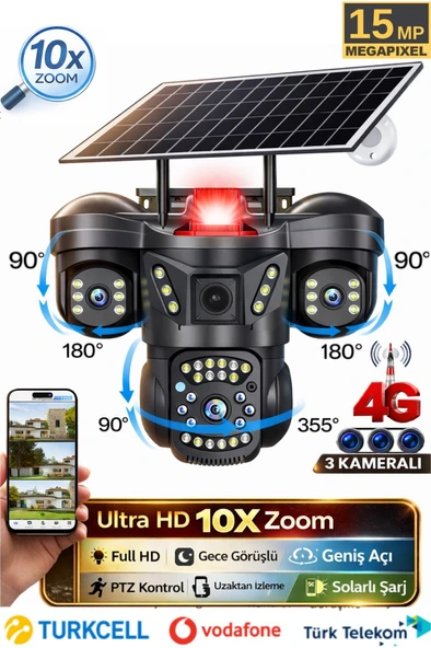 RX66G 3 Kameralı 4G Sim Kartlı Solar Güvenlik Kamerası Dış Mekan Gece Görüşlü Güneş Panelli Kamera ürün görseli 1