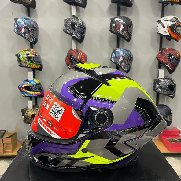 MT Helmets Kask Mt Thunder 4 Sv Valıant B2 Parlak Gri Mor Sarı ürün görseli 1