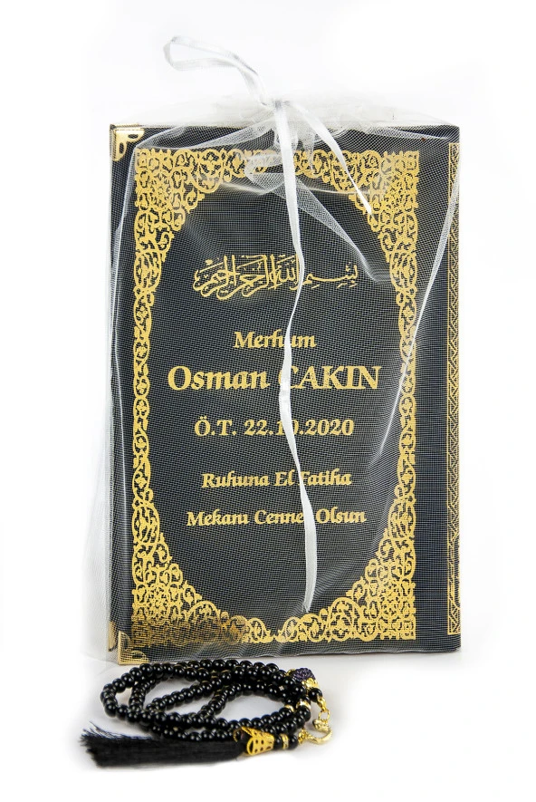 50 ADET - İsim Baskılı Ciltli Yasin Kitabı - Çanta Boy - 128 Sayfa - İnci Tesbihli - Siyah Renk - Mevlit Hediyesi ürün görseli 1