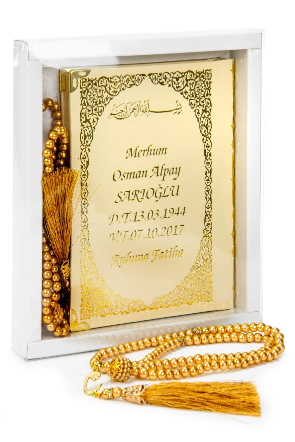 50 ADET - İsim Baskılı Ciltli Yasin Kitabı - Çanta Boy - 128 Sayfa - Kutulu - Vavlı İnci Tesbih - İslami Hediyelik ürün görseli 1