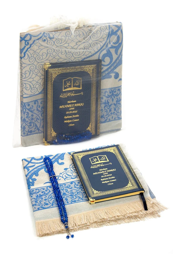 50 ADET - İsim Baskılı Ciltli Yasin Kitabı - Seccade - Kristal Tesbih Set - Kişiye Özel Hediye ürün görseli 1