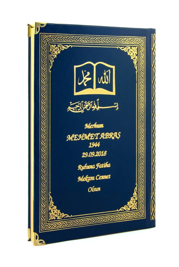 50 ADET - İsim Baskılı Ciltli Yasin Kitabı - Osmanlı Desenli - Orta Boy - 176 Sayfa - Lacivert Renk - Dini Hediyelik ürün görseli 1