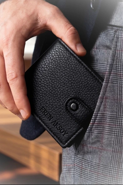 Erkek Cüzdan | İsim Baskılı | Bozuk para cepli | Çıtçıtlı Kapak | 8 Kart Cepli | Modern Tasarım | Siyah Renk ürün görseli 1