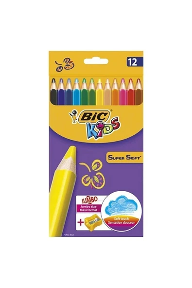 Bic Süpersoft Jumbo 12 Renk Kuru Boya Kalemtraş Hediyeli 933960 ürün görseli 1