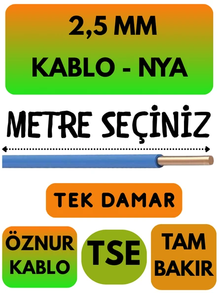 Öznur 2,5 MM NYA Kablo Metre Seçenekli (Mavi) ürün görseli 1