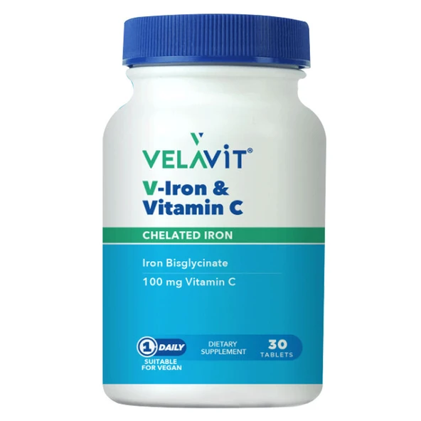 Velavit V-Iron & Vitamin C İçeren Takviye Edici Gıda 30 Tablet ürün görseli 1