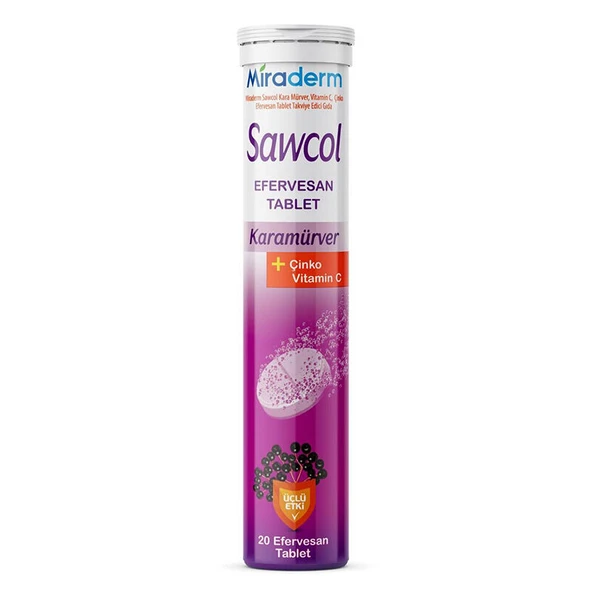 Miraderm Sawcol Karamürver + Çinko Vitamin C 20 Efervesan Tablet ürün görseli 1